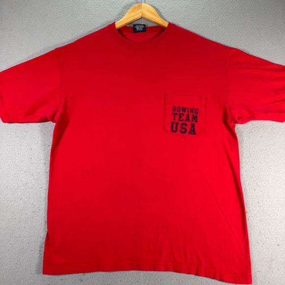 Vintage Nautica‎ Rowing Team USA T-Shirt Adult Medium Red Pocket Tee Graphic 90s - Picture 1 of 11